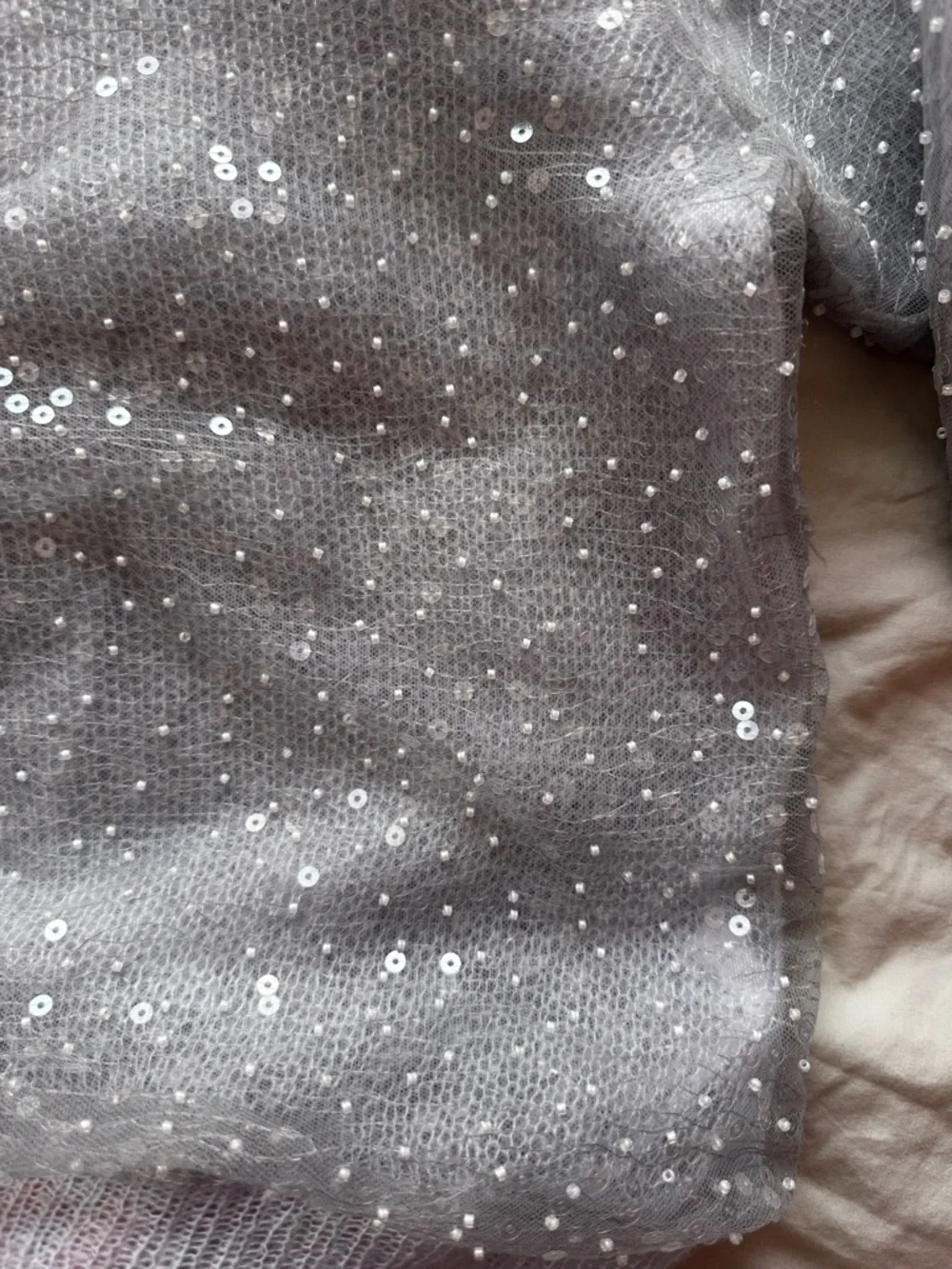 ZARA Sheer Sequin Tulle Sweater Grey Embellished Knit Top XS - Picture 5 of 13
